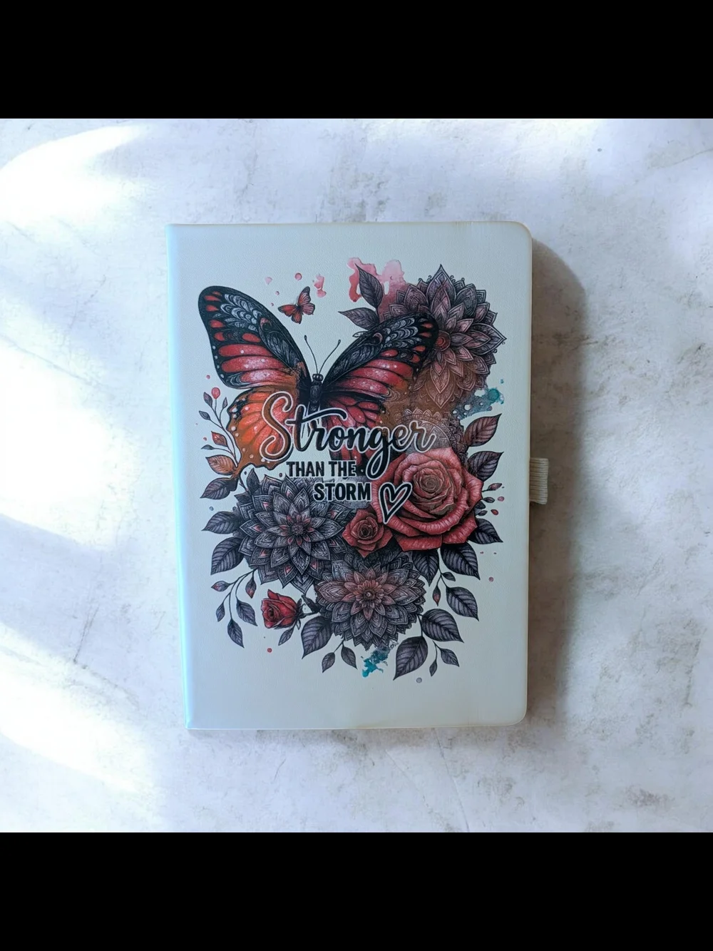 Butterfly Floral Journal - 'Stronger Than The Storm' in White with Coral Accents